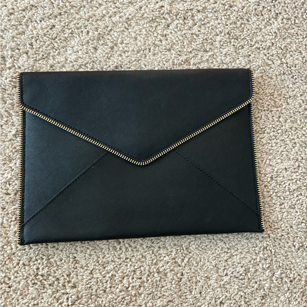 Rebecca Minkoff Black Envelope Clutch with Gold Accents